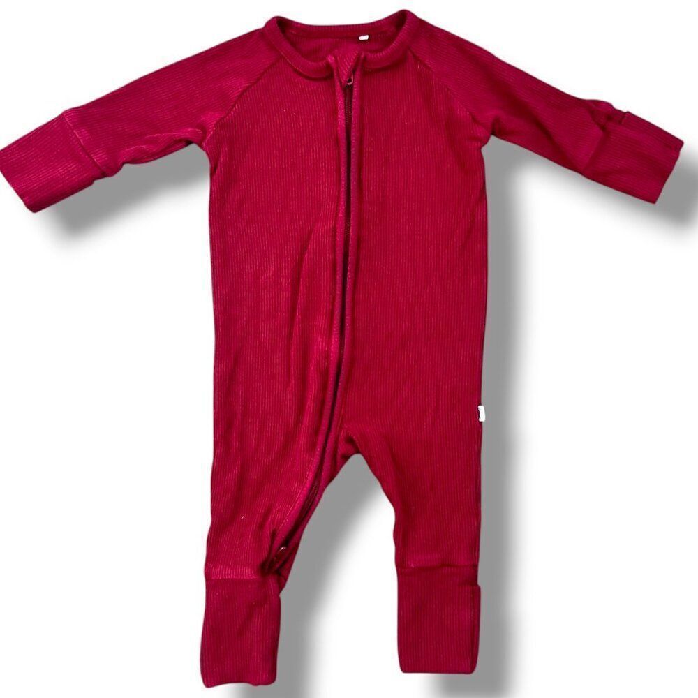 Brave Little Ones Red Ribbed Zip Convertible Bamboo Romper Size Newborn